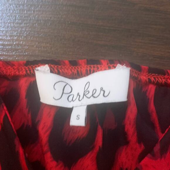 Parker red & black leopard print silk top size S - Picture 7 of 12